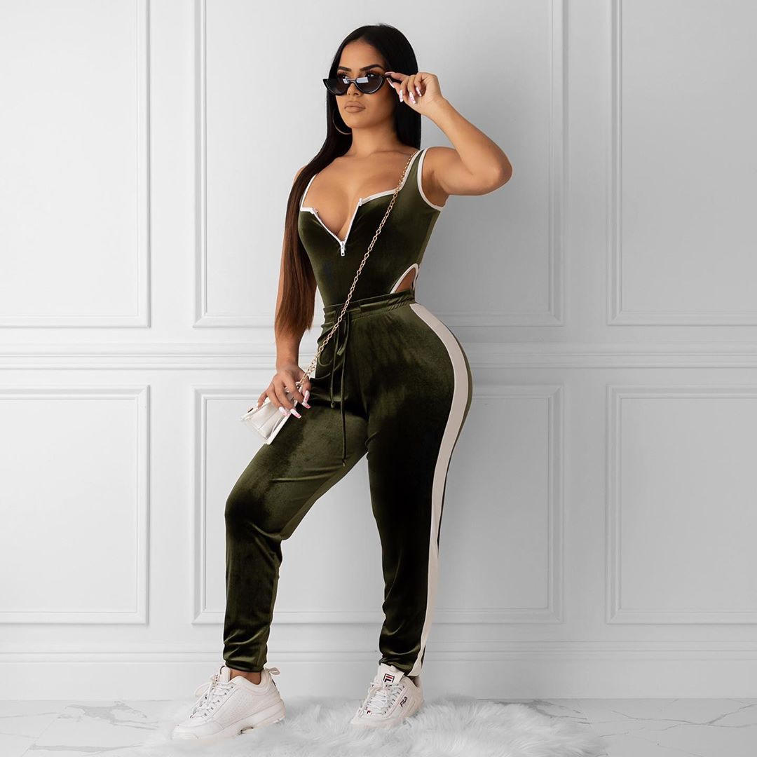 Wholesale Custom Sexy Sweatsuit Velour Lady Tracksuits Two Piece Pants Set for Women - immagine 5