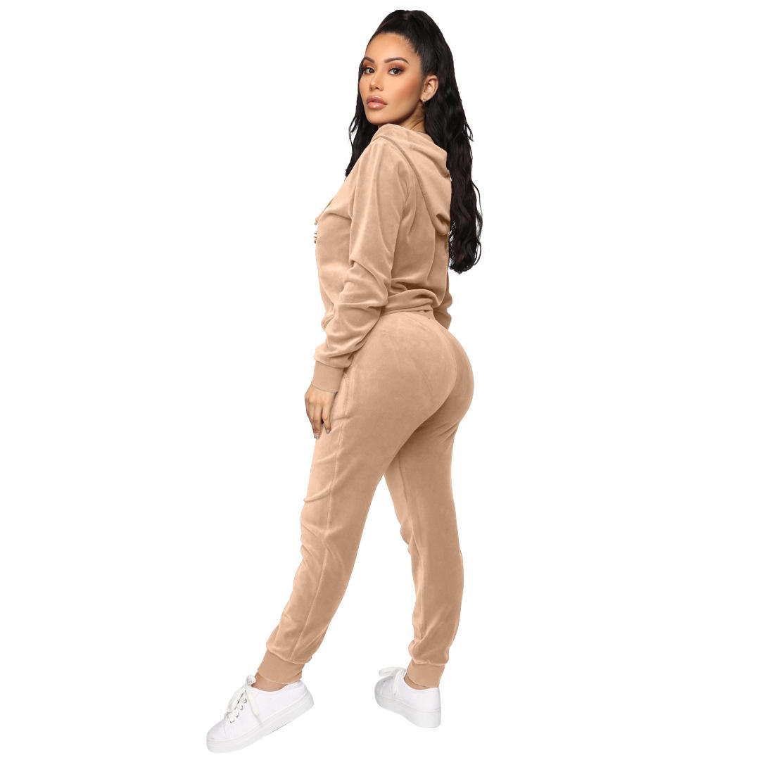 Wholesale Custom Velvet Sweatsuit Two Piece Pants Set Velour Lady Tracksuits for Women - Obrázek 5