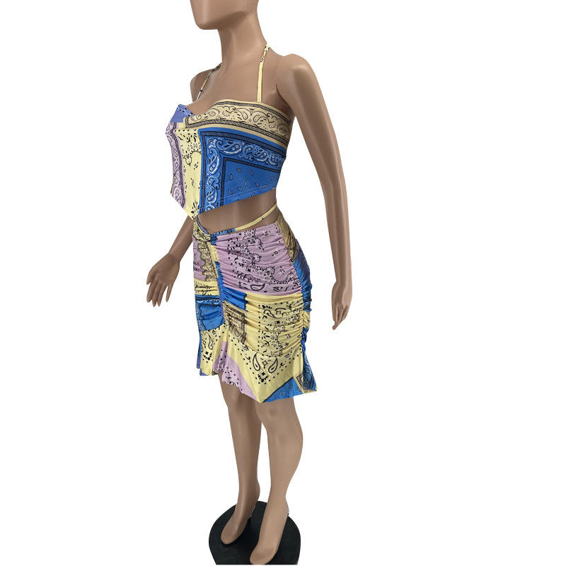 Women Summer Tank Top Splicing Ruffle Dress Casual Above Knee Pleated Skirt Two Piece Set - Image 6