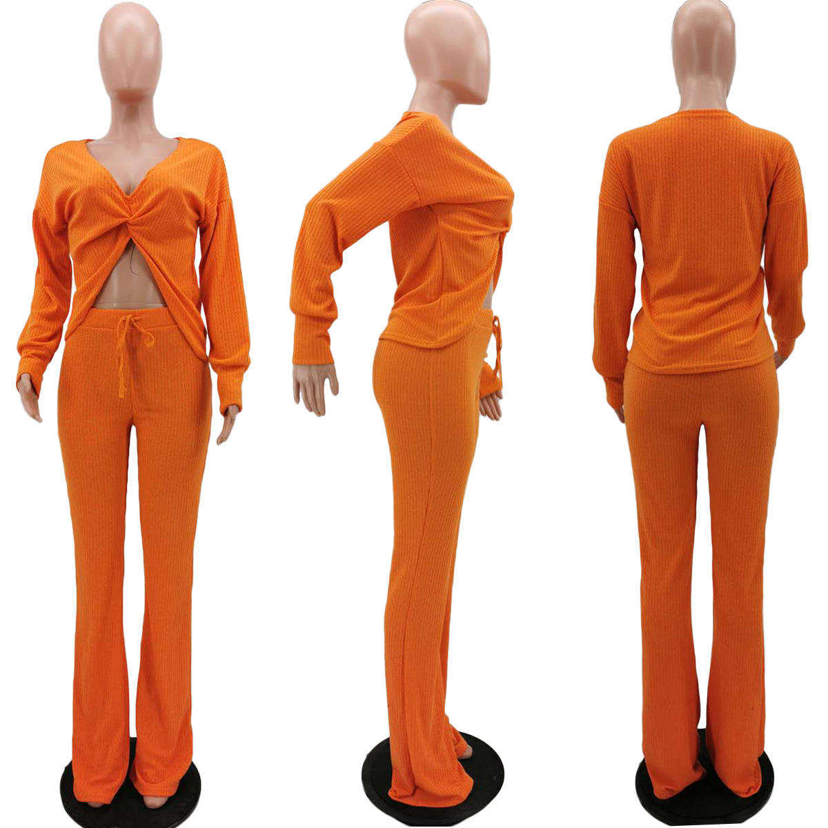 Wholesale Polyester 2 Piece Ladies Sexy Top and Pants Set Women Knitted Sweater Two Piece Set - Obrázek 6