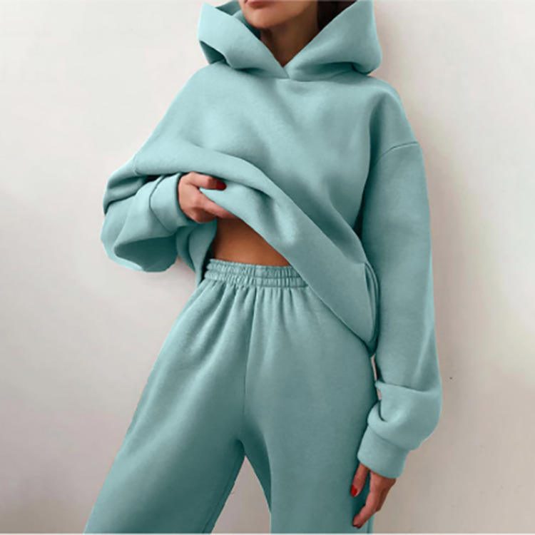 Hot Sale High Quality Custom Long Sleeve Sport Gym Fleece Pullover Plain Crop Top Women Hoodie and Sweat Pants Set – Image 6