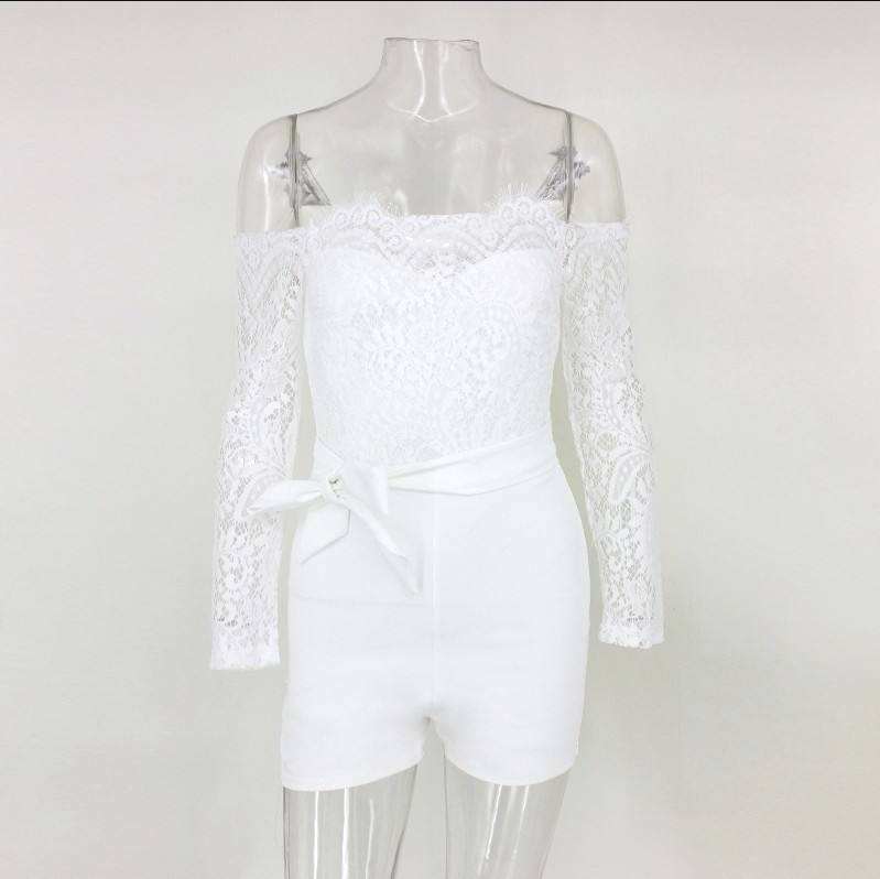 Women's White Floral Lace Long Jumpsuit Long Sleeve Sexy Casual Fall Outfit for Wholesale - Image 6