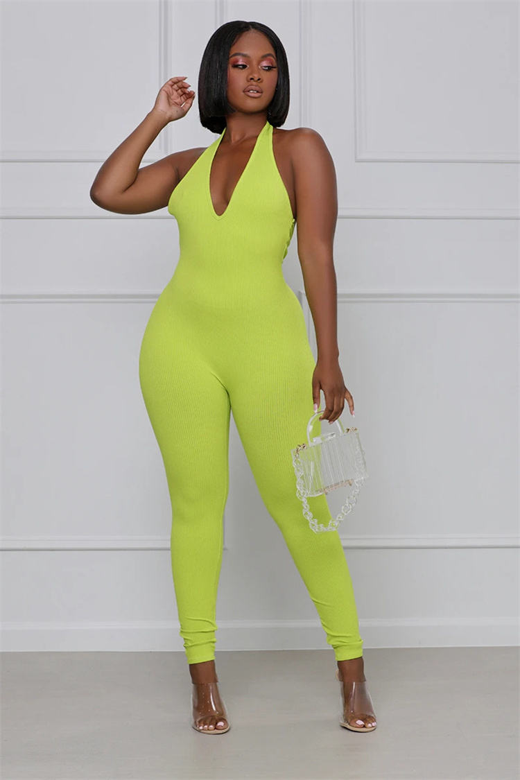 Sexy Design Backless Sleeveless Halter Neck V-neck Hip Lifting Sports One Piece Jumpsuit – Bild 6