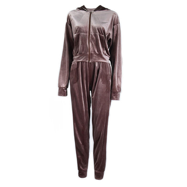 Wholesale Custom Crop Top Long Pants Velvet Sweat Suits Sets 2 Piece Velour Tracksuit for Women - Vaizdas 6