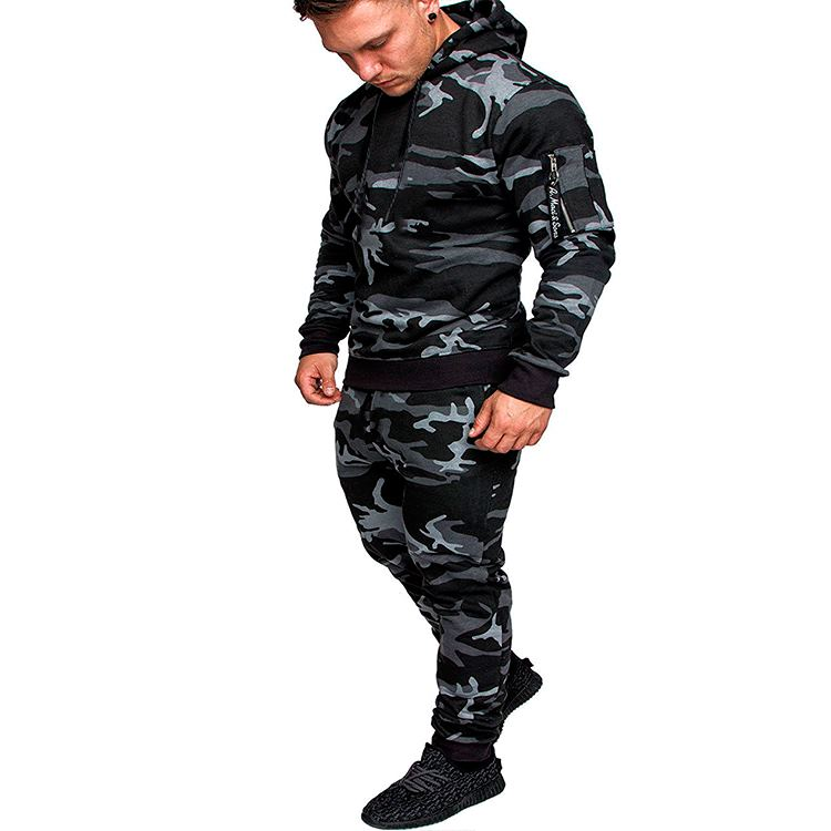 Custom Logo Polyester Camouflage Printed Men 2 Piece Hoodie and Pants Set – Bild 6