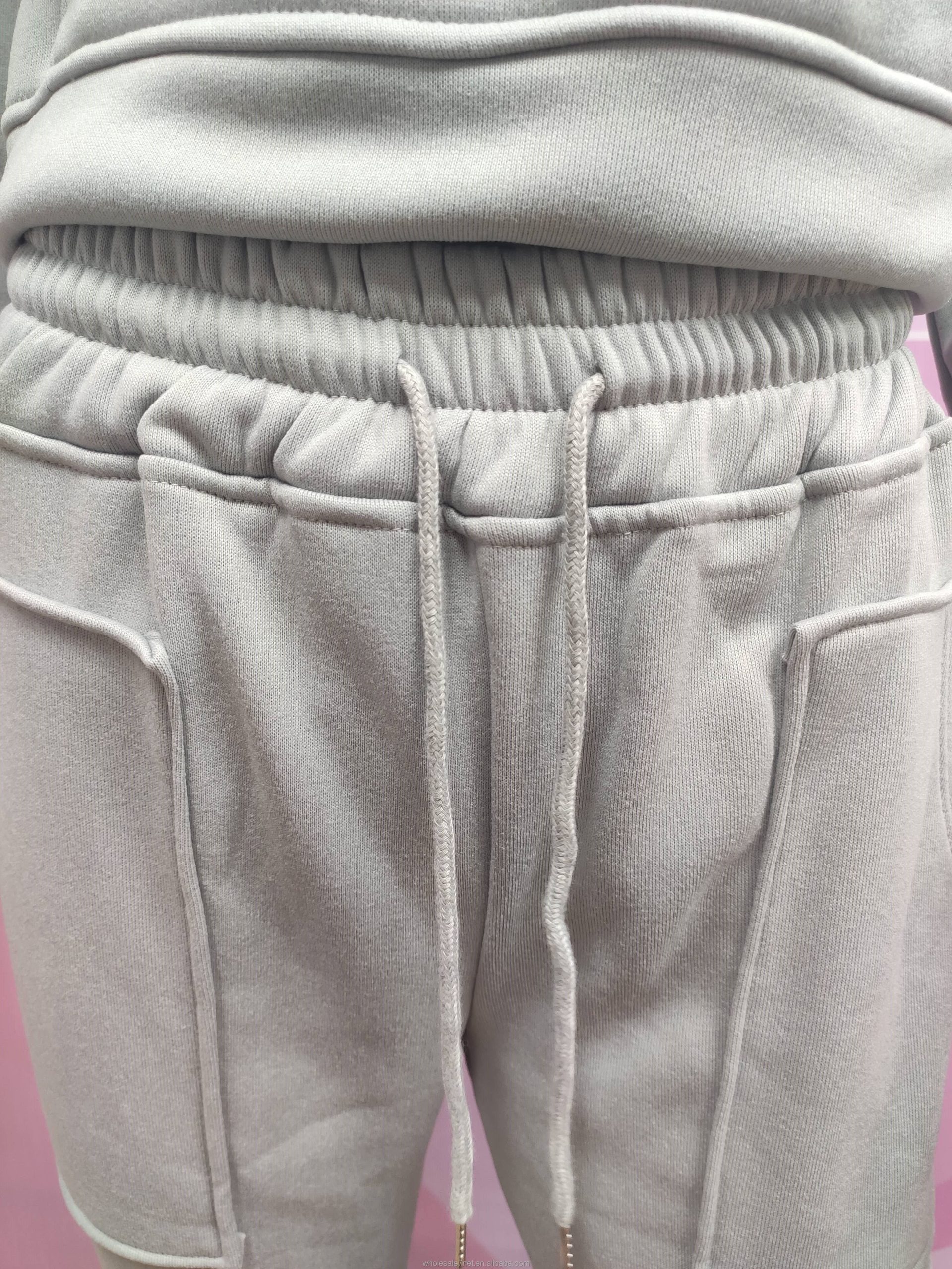 Fall Autumn Ladies Clothing Casual Solid Hoodie Jogger Suit Womens Sweat Pocket Crop Sweatsuit 2 Piece Pants Sets - imagine 7