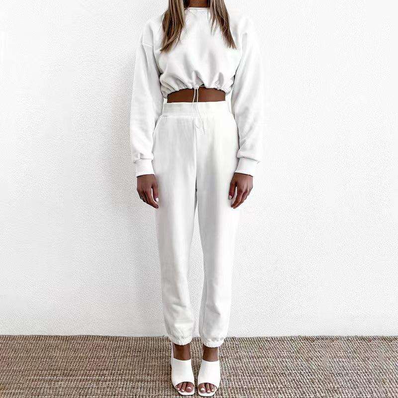 Wholesale Custom Logo Fashion Womens 2 Piece Crop Top Sweatpants and Hoodies Set - Obrázek 7