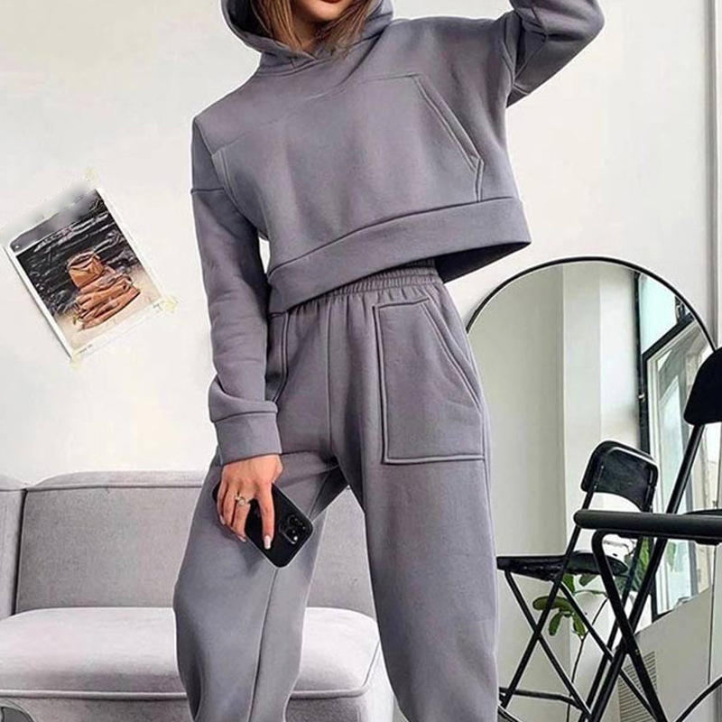 Wholesale Womens Jogger Set Crop Top Hoodie Women Sweat Suits Set Hoodies Set - immagine 7