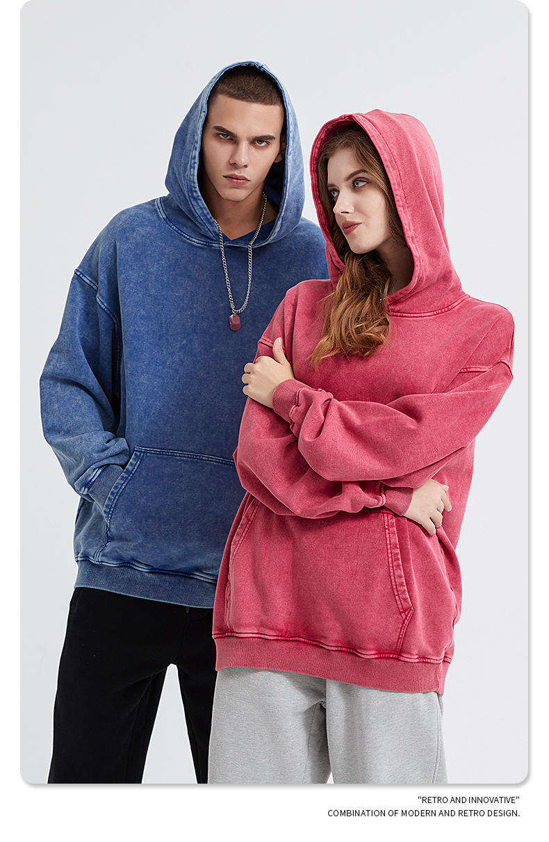 Custom Dtg Screen Printing 420grams High Quality Washed Hoodie Vintage Wax Dyed Worn-out Vintage Wax Dyed Worn-out - Vaizdas 7