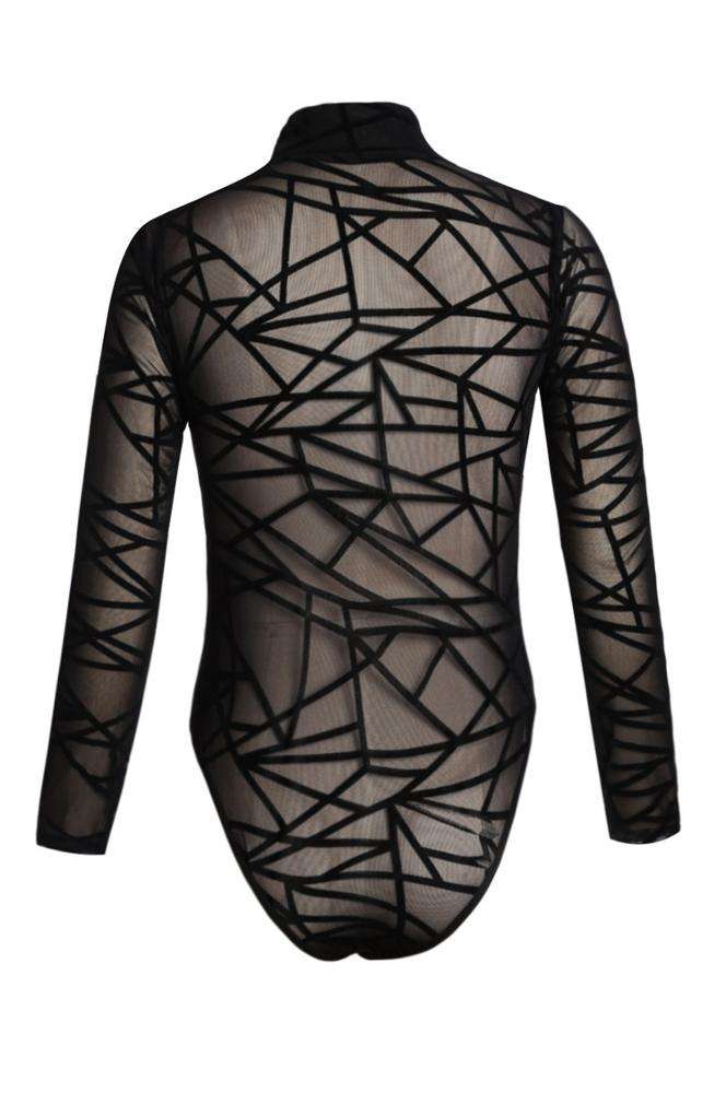 Spring Latest Design Black Sheer Long Sleeve Bodysuit for Women – Image 7