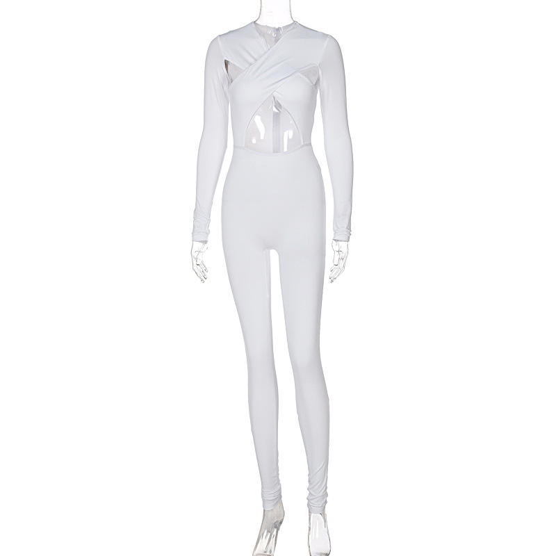 Women New Design Hot Selling Cross Boob Tube Long Sleeve Autumn Sexy Solid Jumpsuit Women - Vaizdas 7