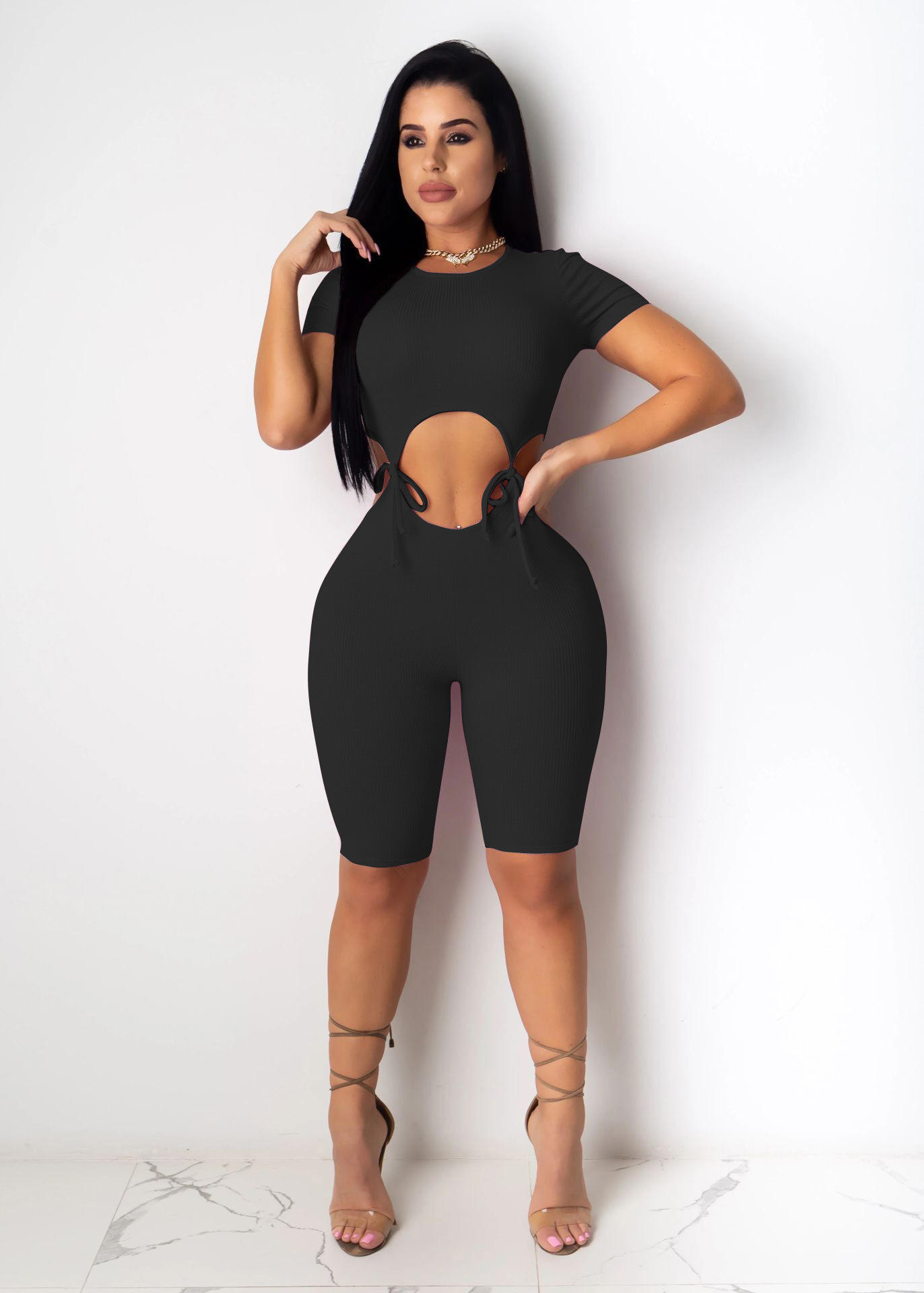 Ready Stock to Ship Women Summer Midriff Short Sleeve Close Fit Sports Bodysuit - Vaizdas 7
