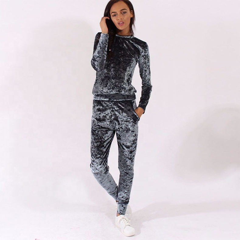 Ready to Ship Wholesale Latest Design Luxury Women Velour Tracksuit - Image 7