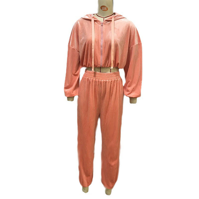 High Quality Custom Logo Women Sweatsuit Two Piece Crop Top Pants Set Velour Lady Tracksuits - slika 7